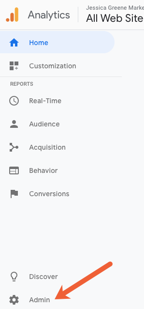 Google Analytics admin tab