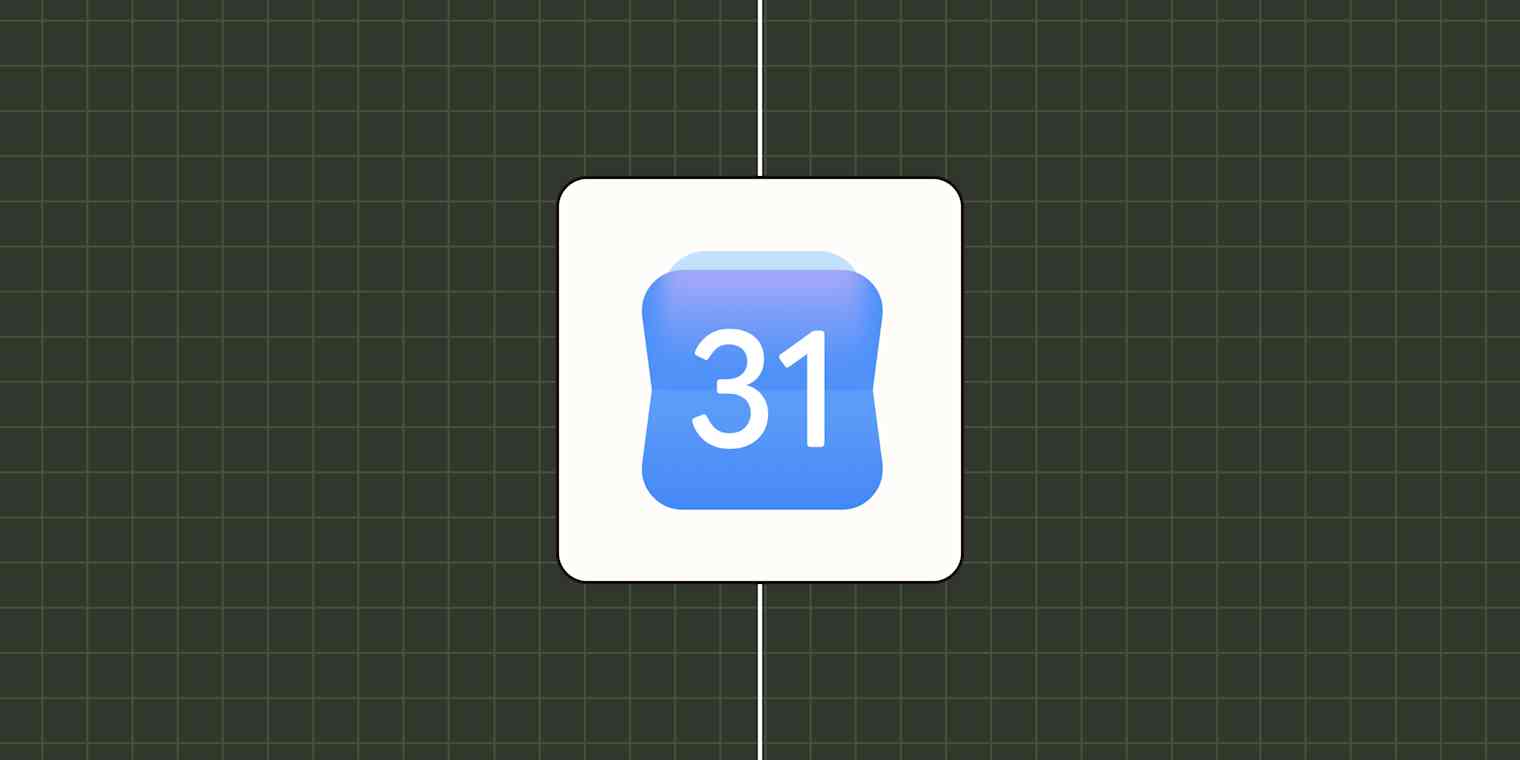 Google Calendar logo against a dark green checkered background.