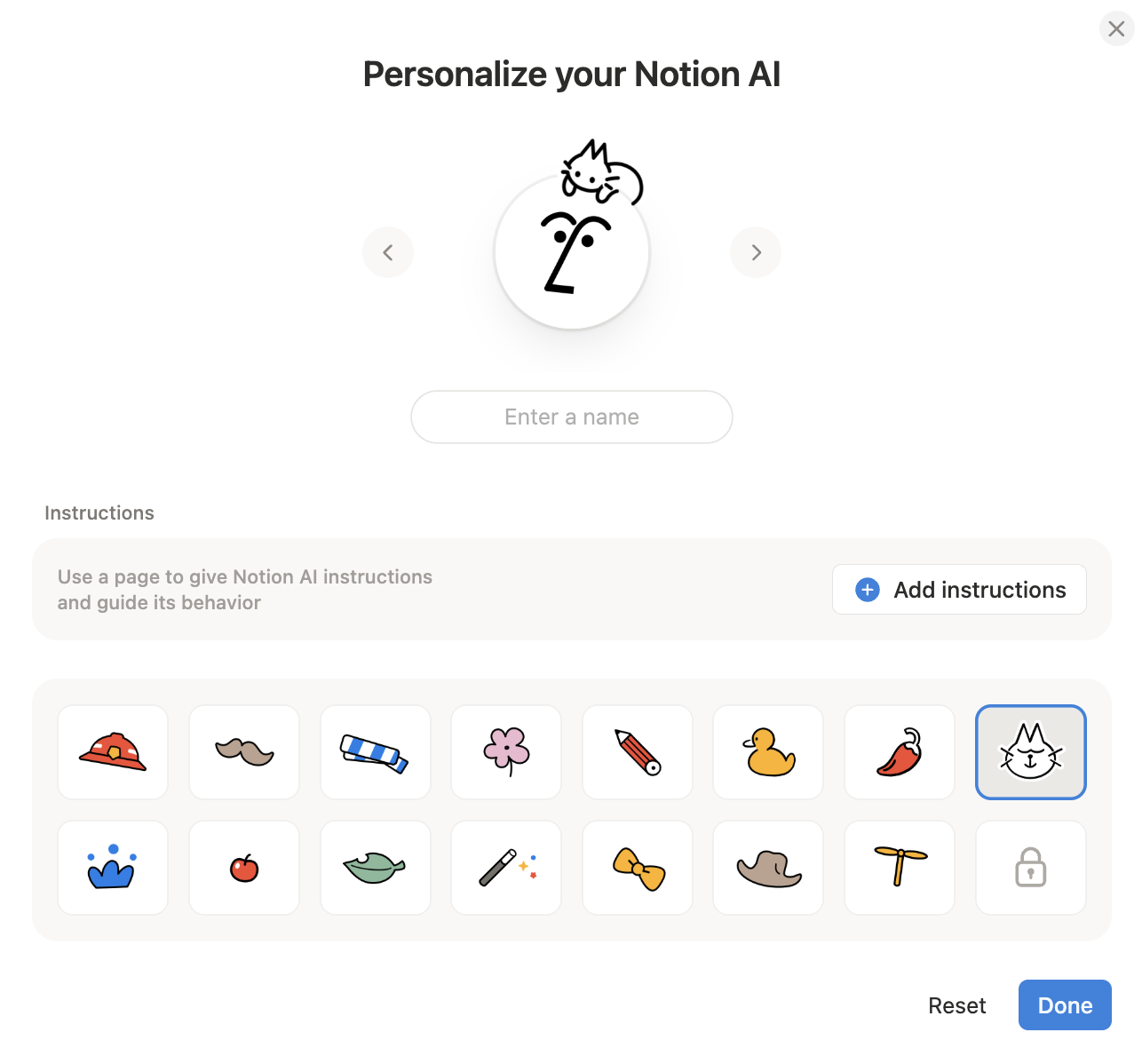 The interface to personalize Notion AI