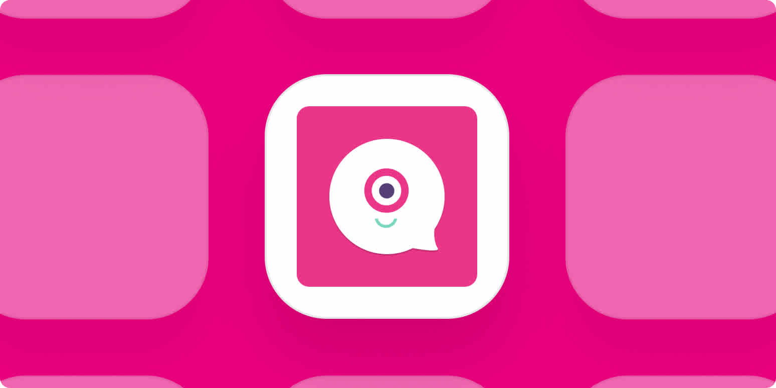 Landbot app logo on a pink background.