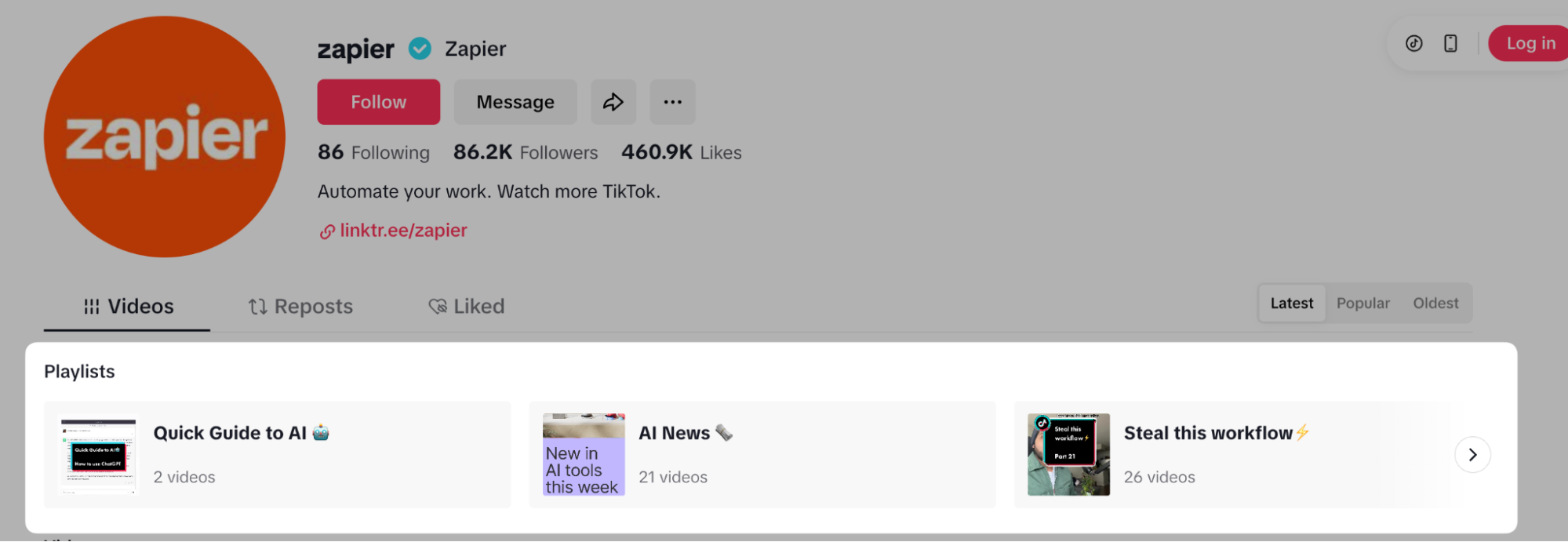 Zapier's TikTok playlists