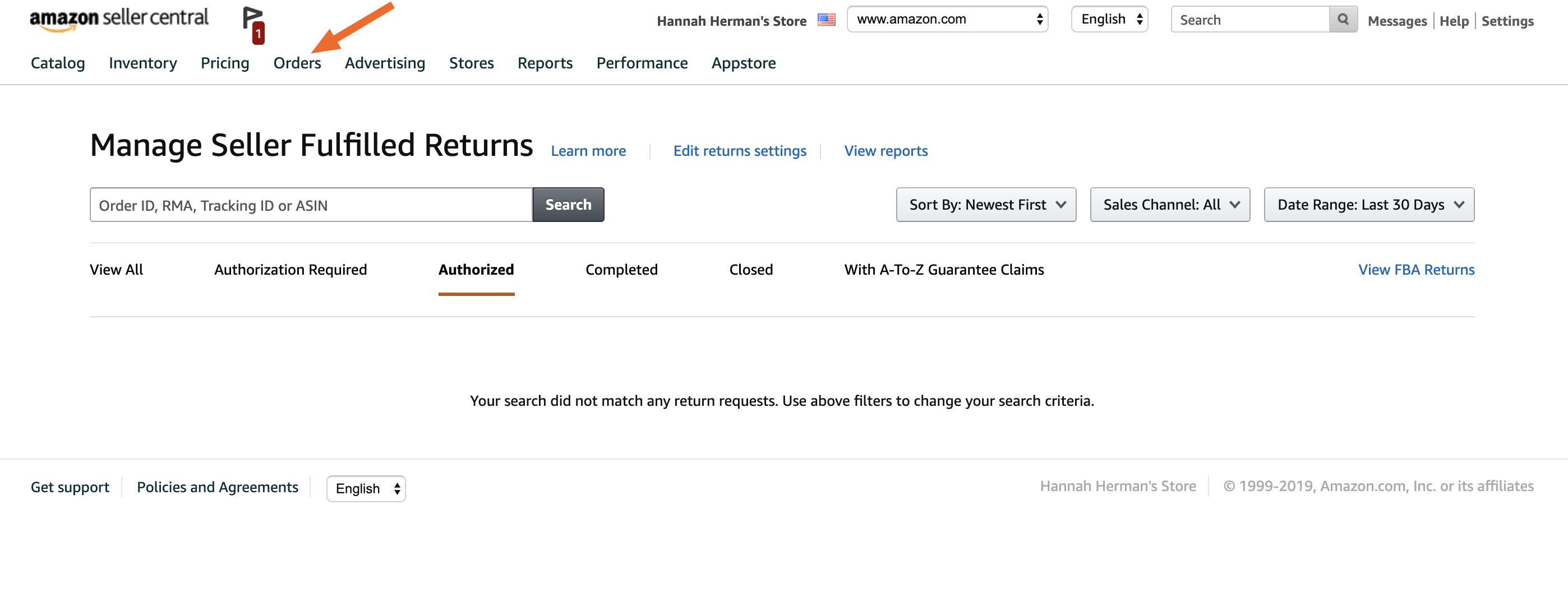 Manage Returns dashboard