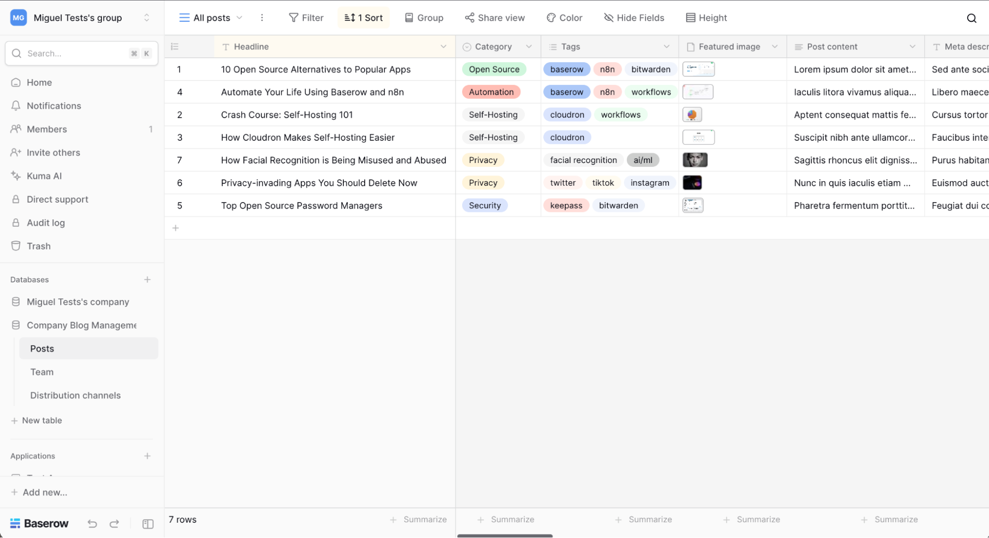 Baserow, our pick for the best open-source database software for app building