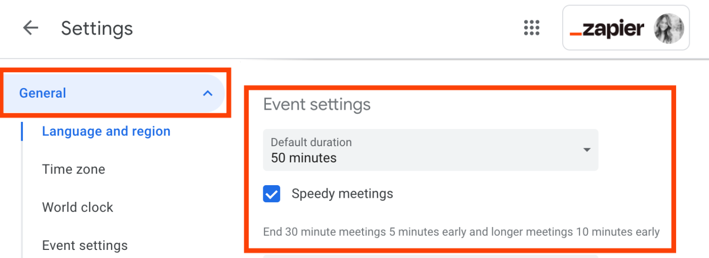 Google Calendar speedy meetings feature