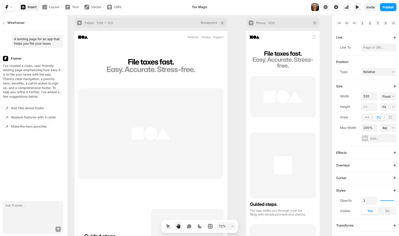Framer's Wireframer tool