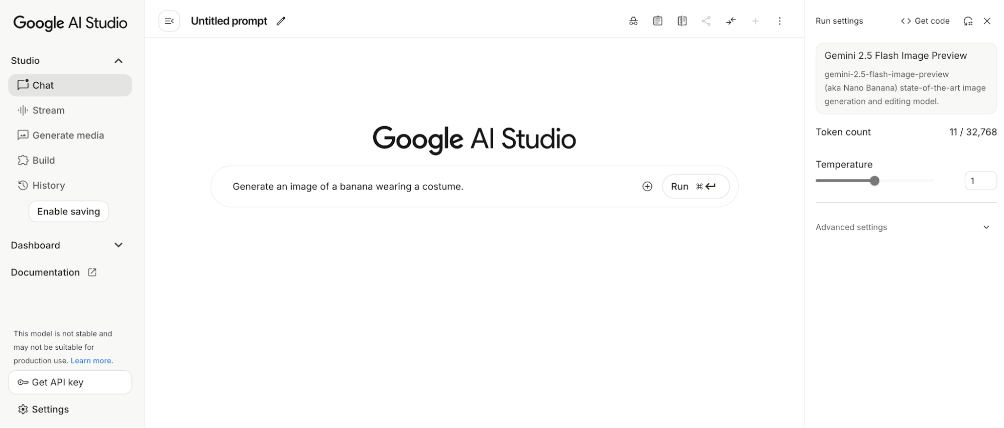 Using nano banana with Google AI Studio