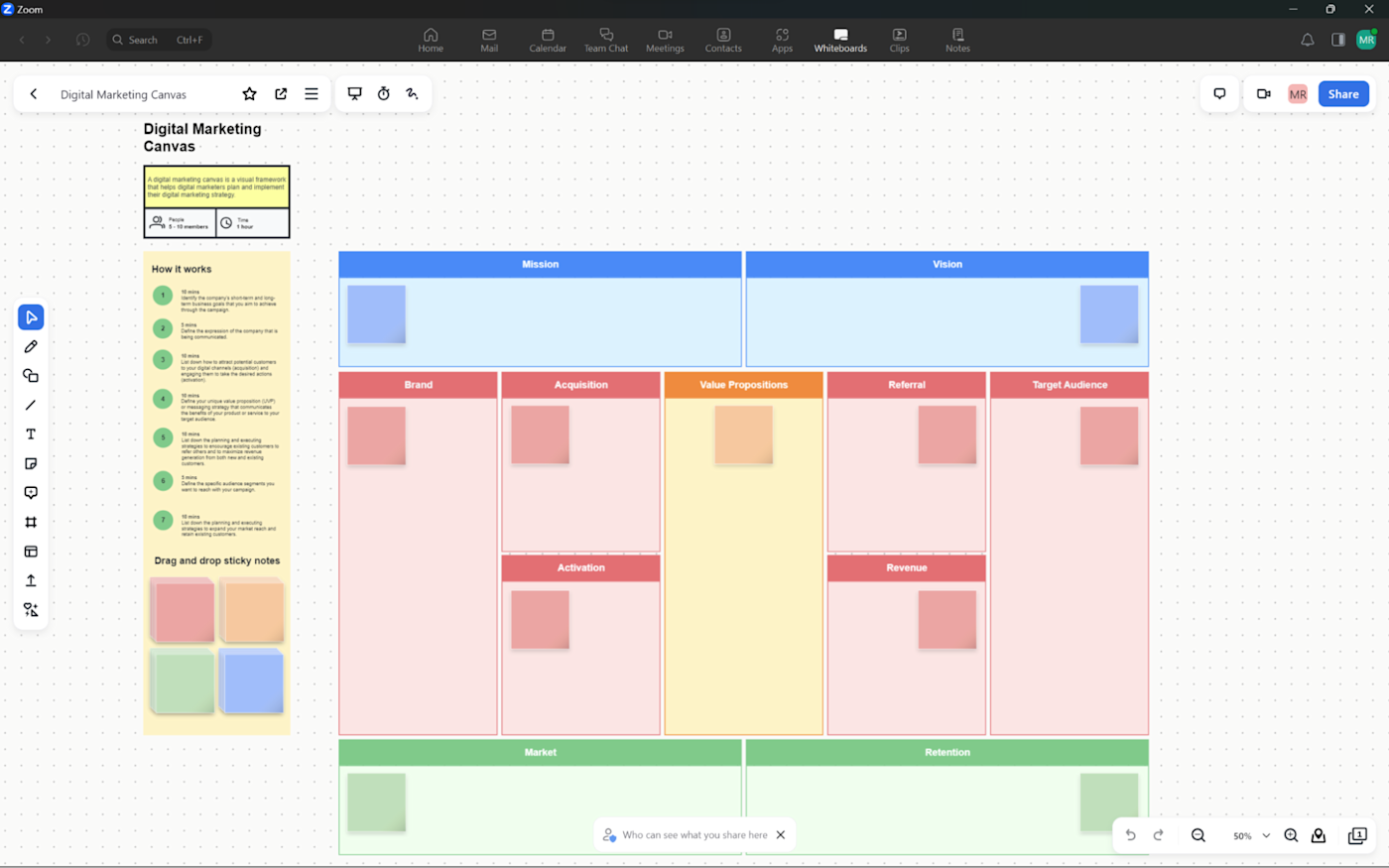 Zoom whiteboard with template