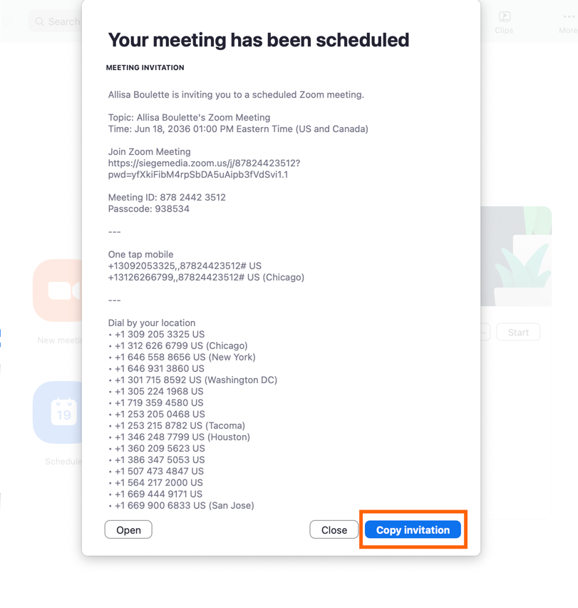 Screenshot of Zoom desktop version under the meetings tab with an arrow pointing to the link under "Join Zoom meeting." 