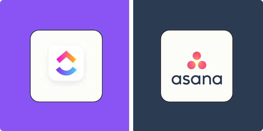 A hero image for app comparisons, with the ClickUp and Asana logos