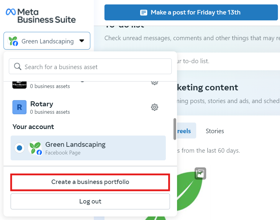 Clicking Create a Business Portfolio in Meta Business Suite