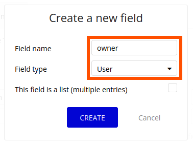 Create new field with owner and user