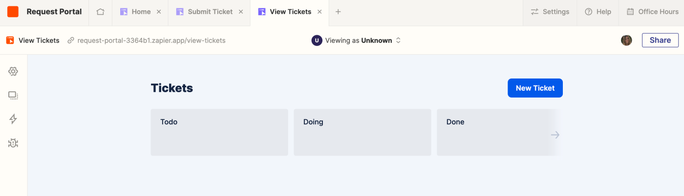 Screenshot of ticket layout kanban