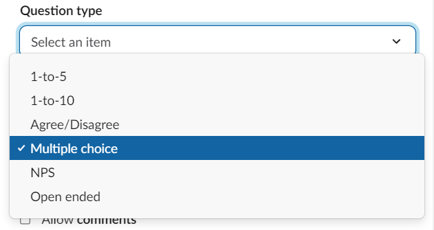 Screenshot of answer types in Polly 