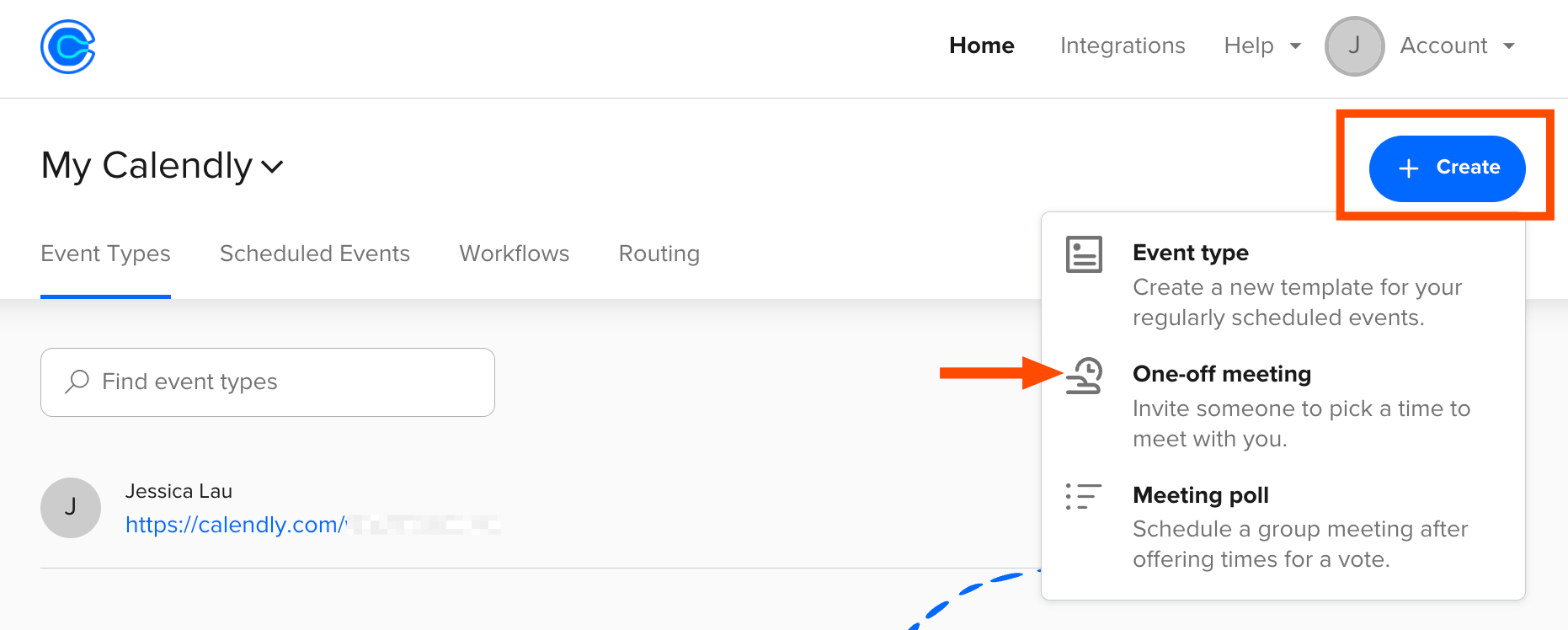 How to create a one-off meeting in Calendly.