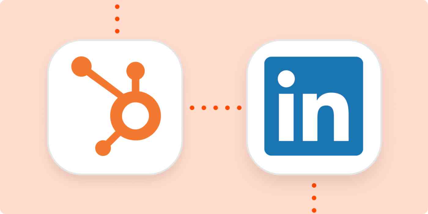 The logos for HubSpot and LinkedIn, both in separate white squares with rounded corners, and connected by a dotted b