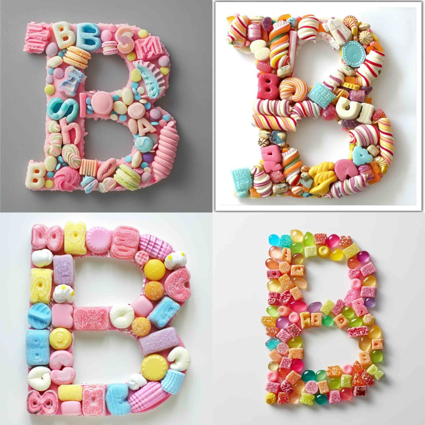 The letter 'B' made of candy