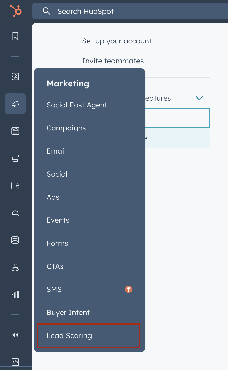 A screenshot of the HubSpot lead scoring menu.