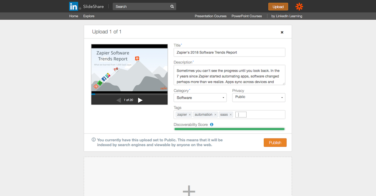 Slideshare upload options