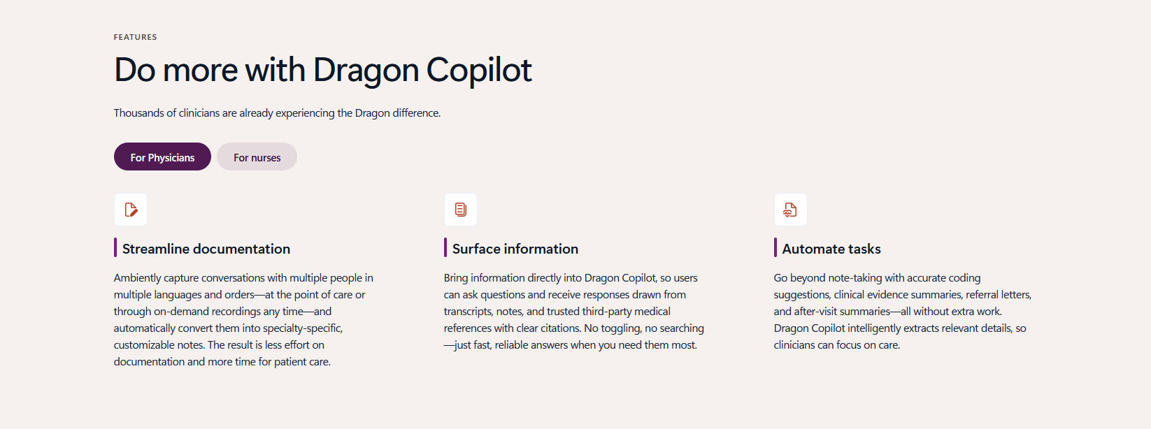 A screenshot of Microsoft Dragon Copilot