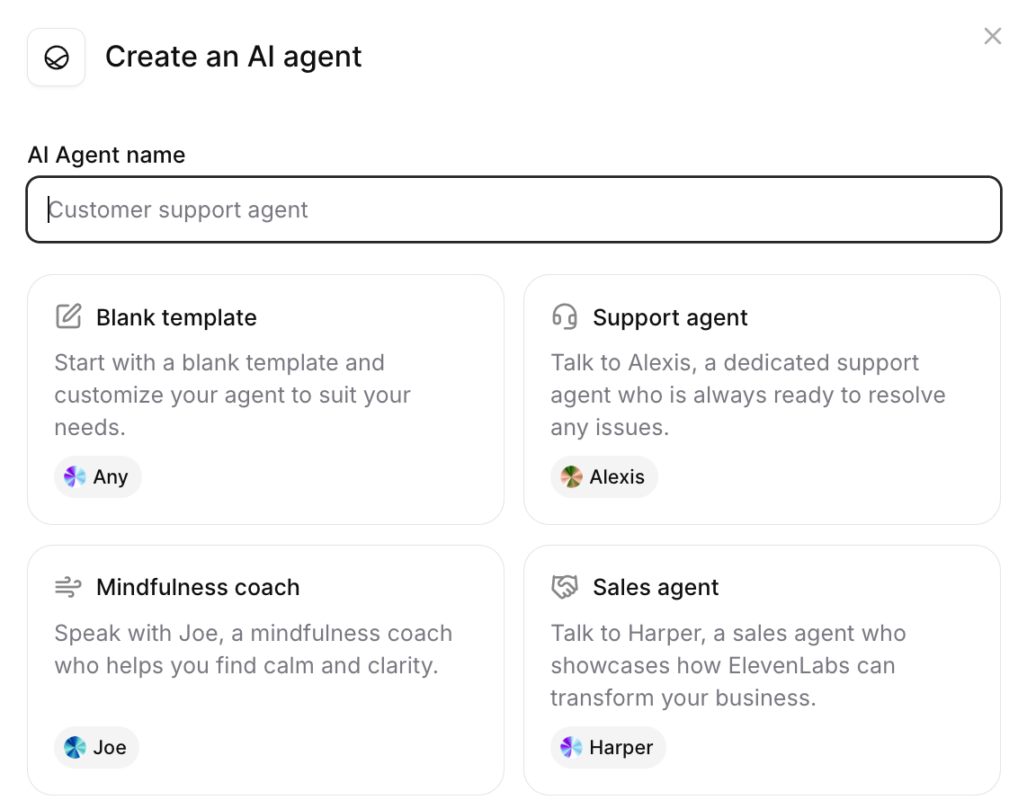 Templates for conversational agents in ElevenLabs