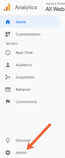 google analytics administration menu