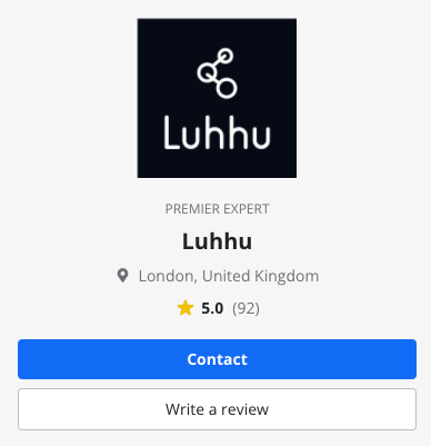 The Luhhu contact card in the Zapier Expert directory.