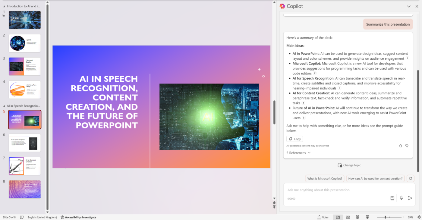 Microsoft Copilot for PowerPoint, our pick for the best AI presentation maker for a robust solution