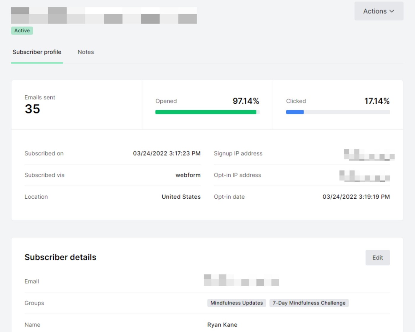 MailerLite subscriber information