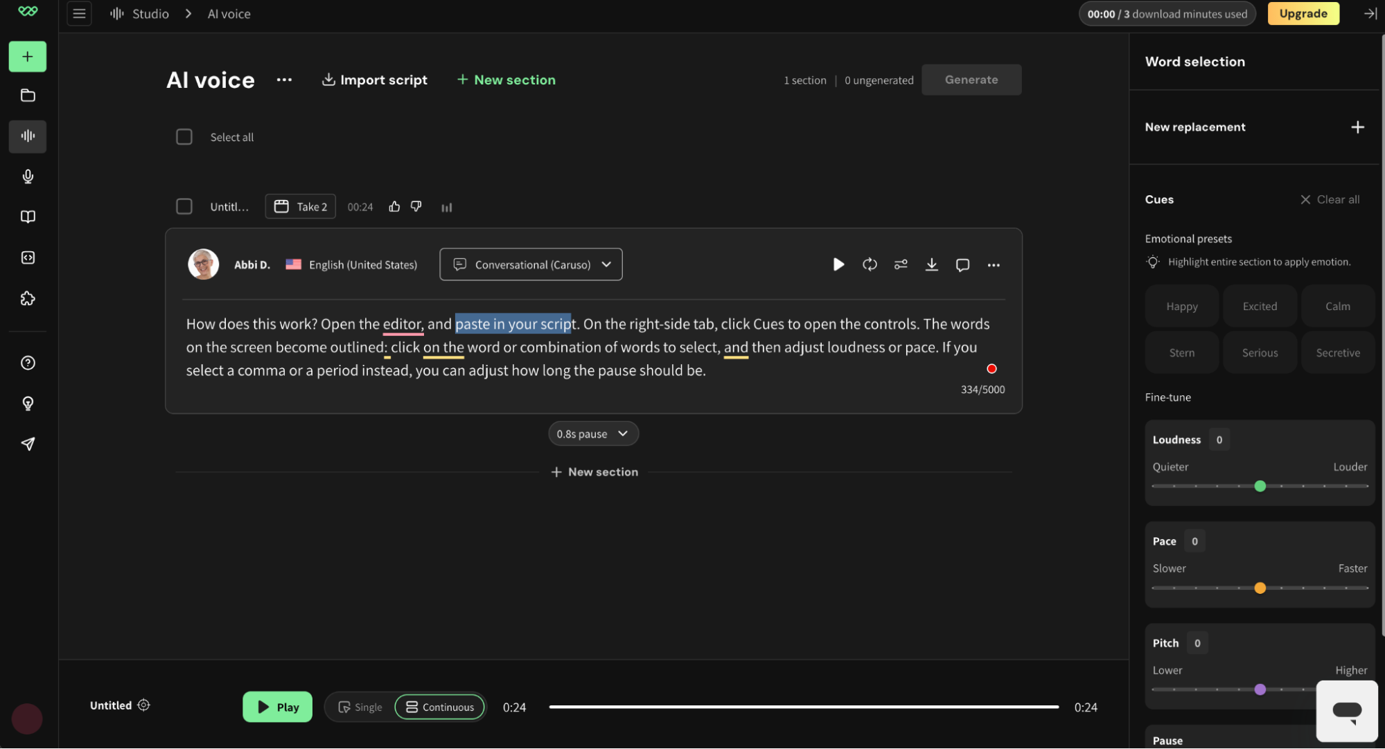 WellSaid Labs, our pick for the best AI voice generator for word-by-word control