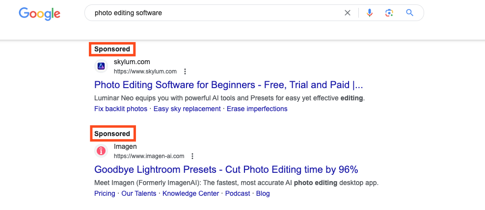 Screenshot of two search ads in the Google SERP.
