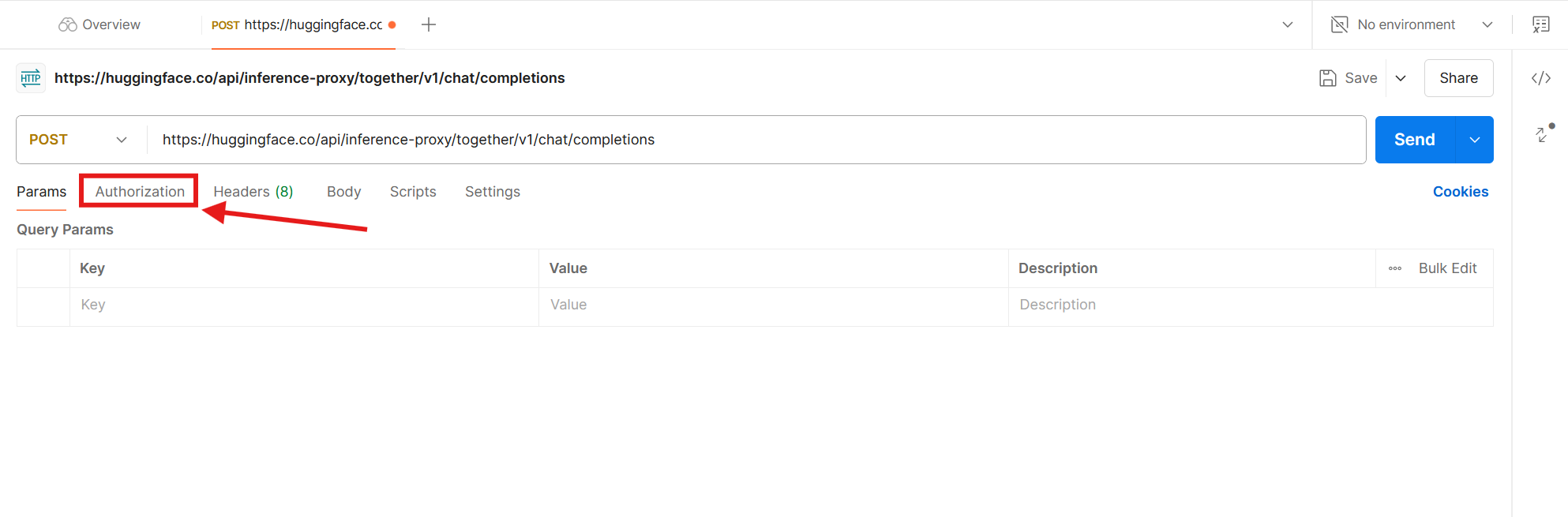 The Authorization button in Hugging Face