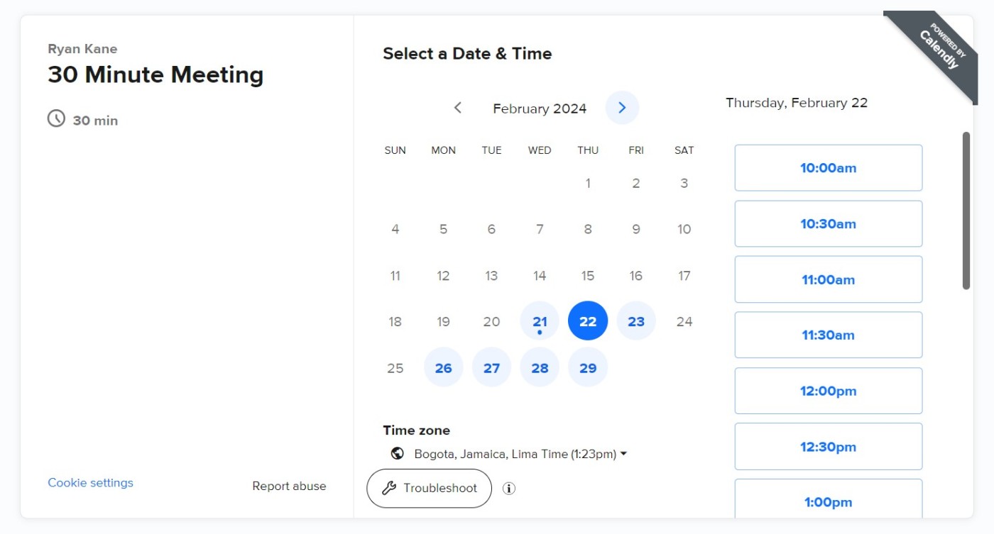 A Calendly booking page