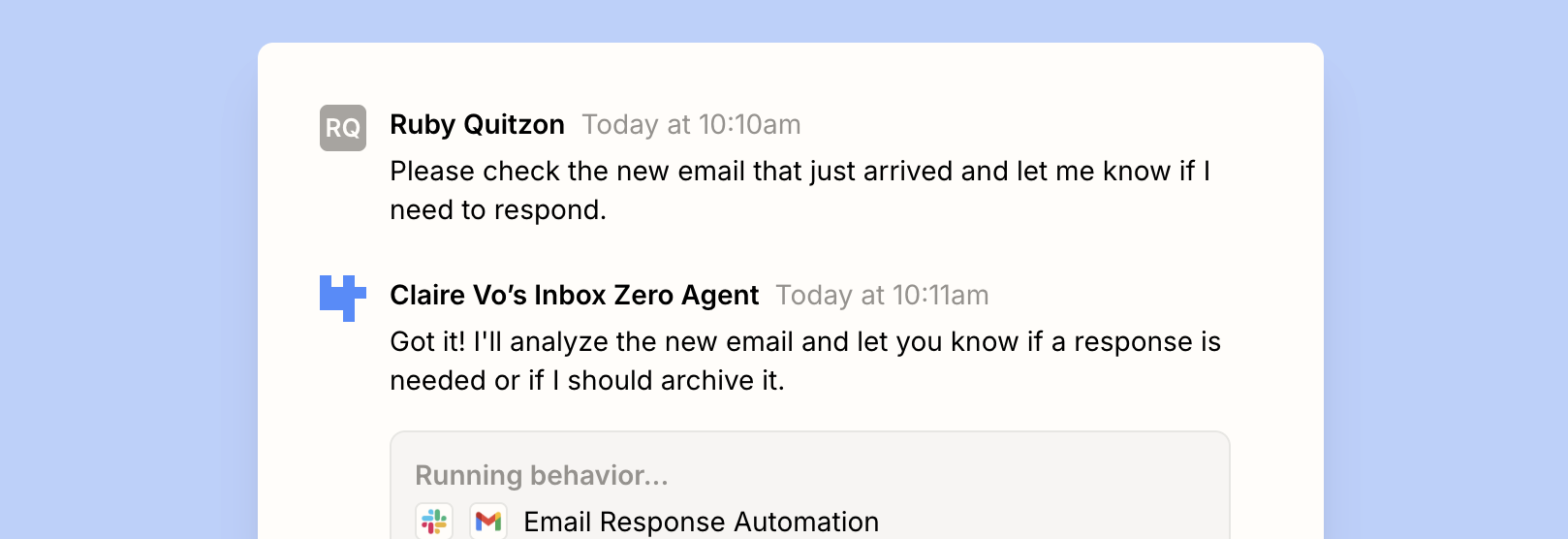 A conversation with an AI agent about checking new emails to determine if they need a response