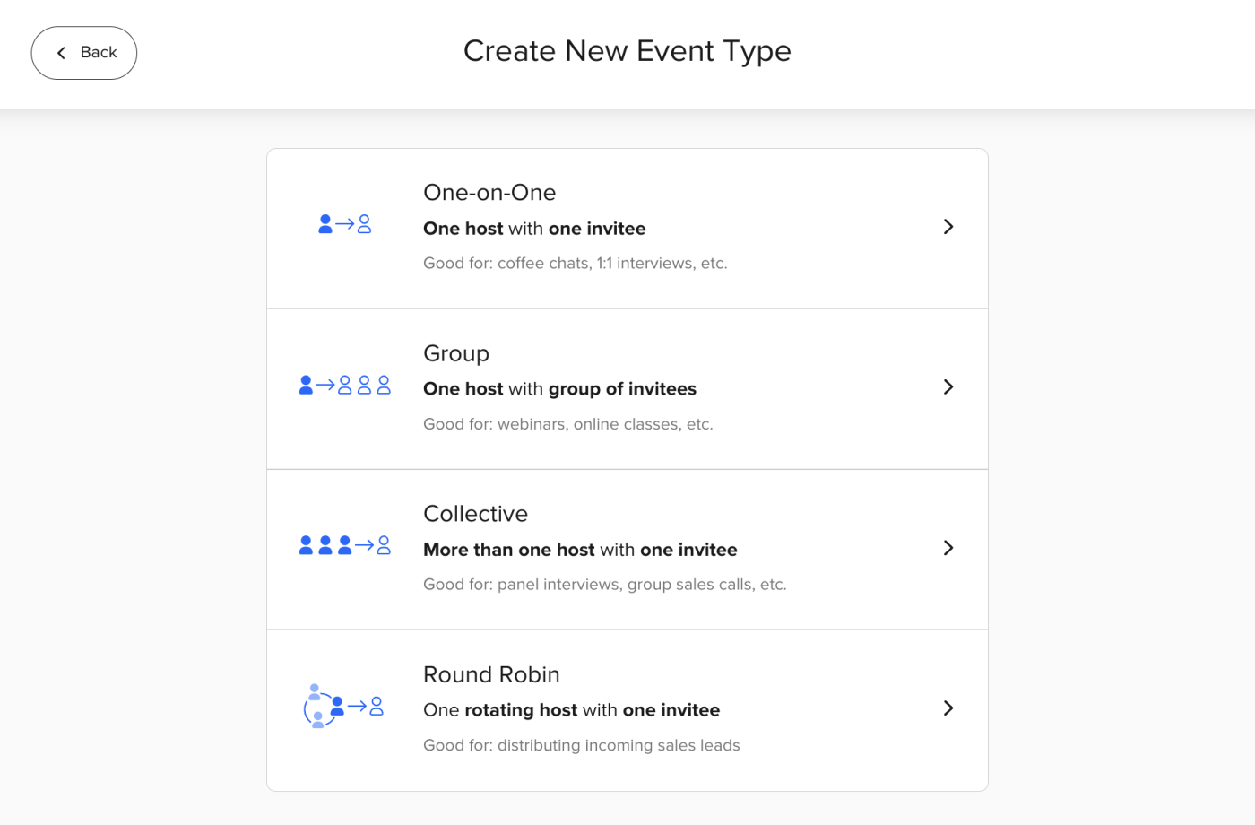 Available Event Types in Calendly.