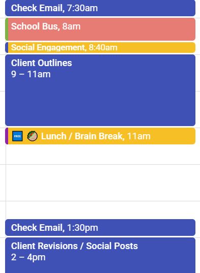 Anna's time blocked calendar