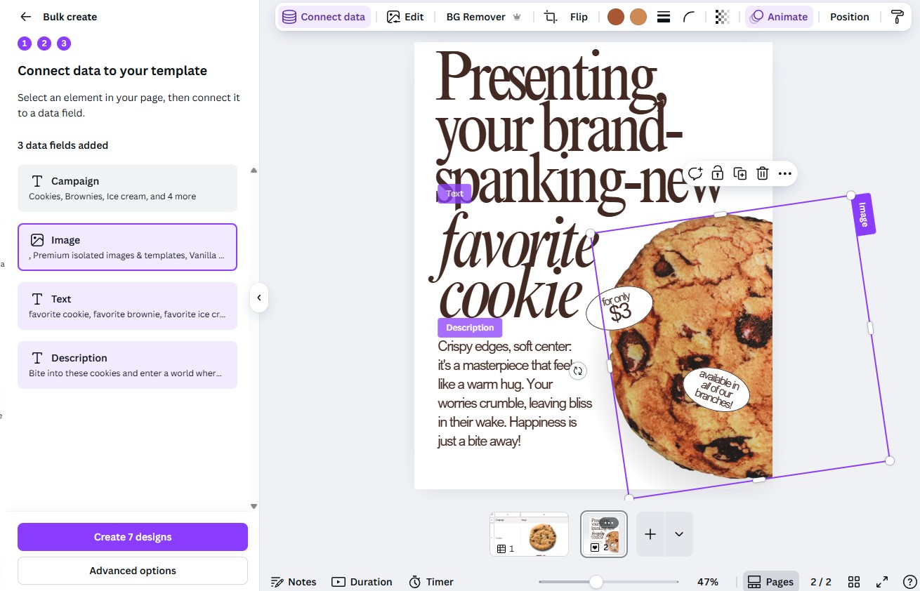 Inserting an asset into a template in Canva