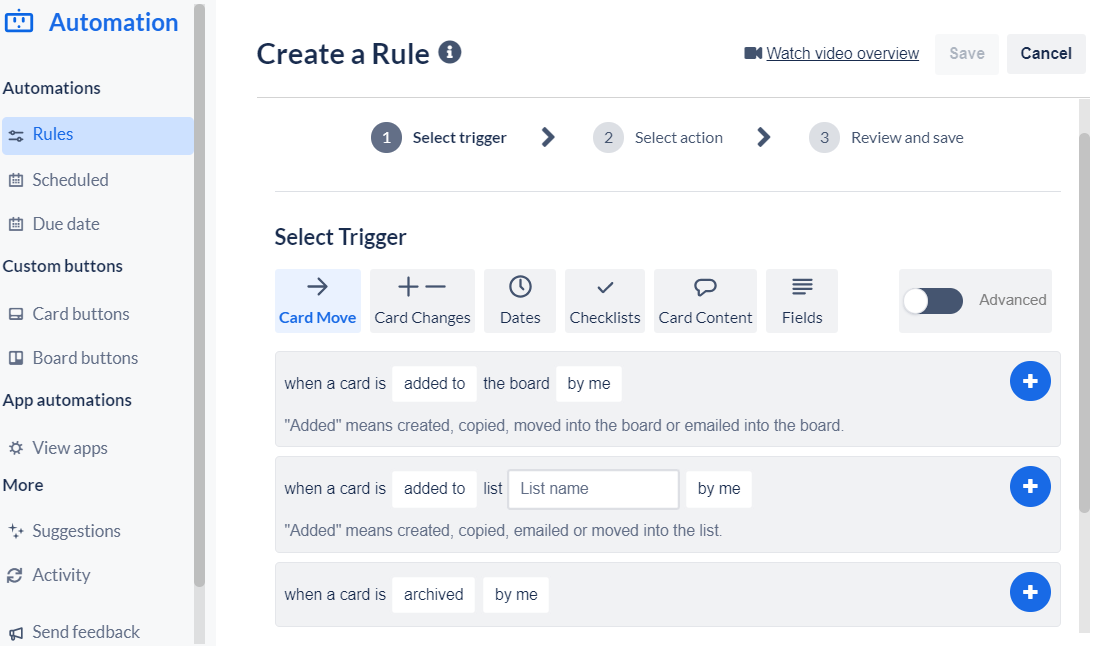 Creating a rule for an automation in Trello