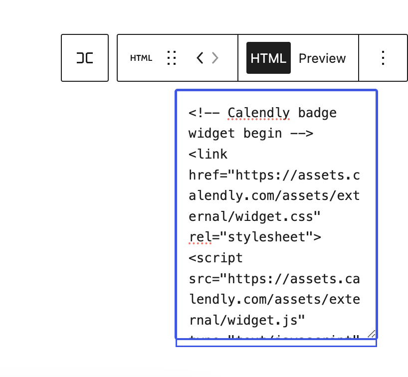Screenshot of the embed code in the HTML block in WordPress