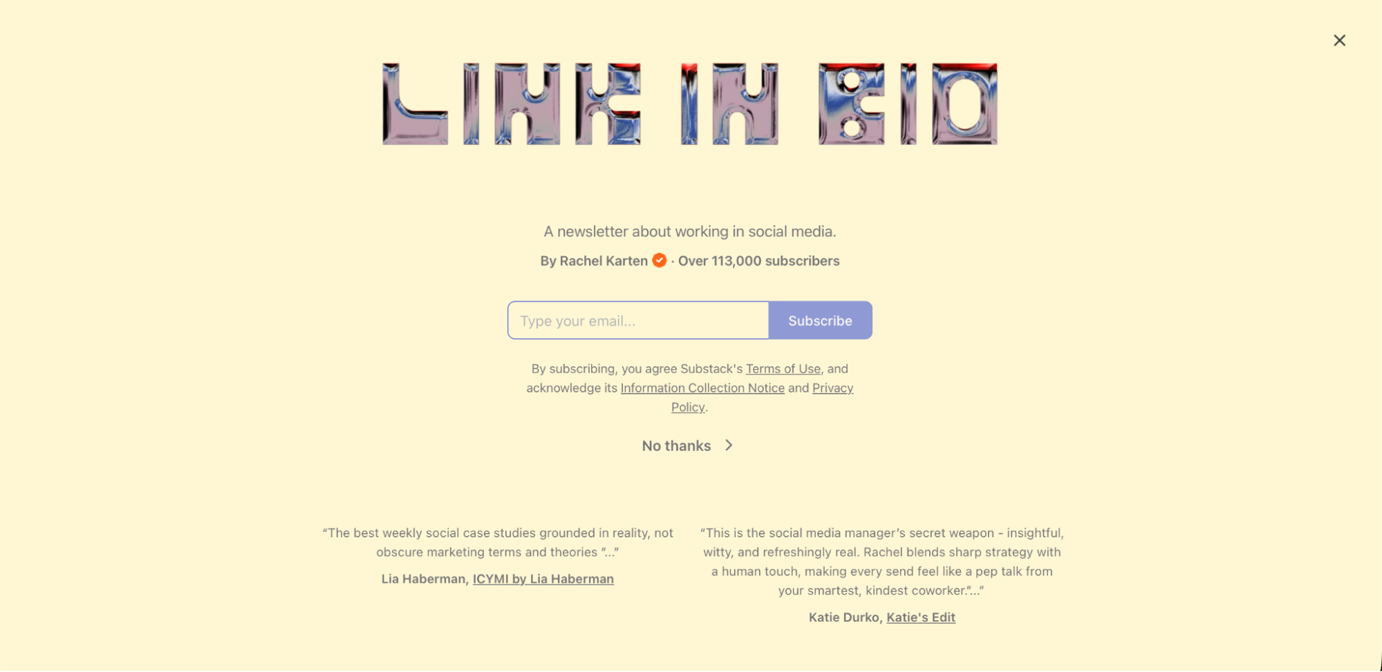 Link-in-Bio, our pick for the best marketing newsletter for social media marketers