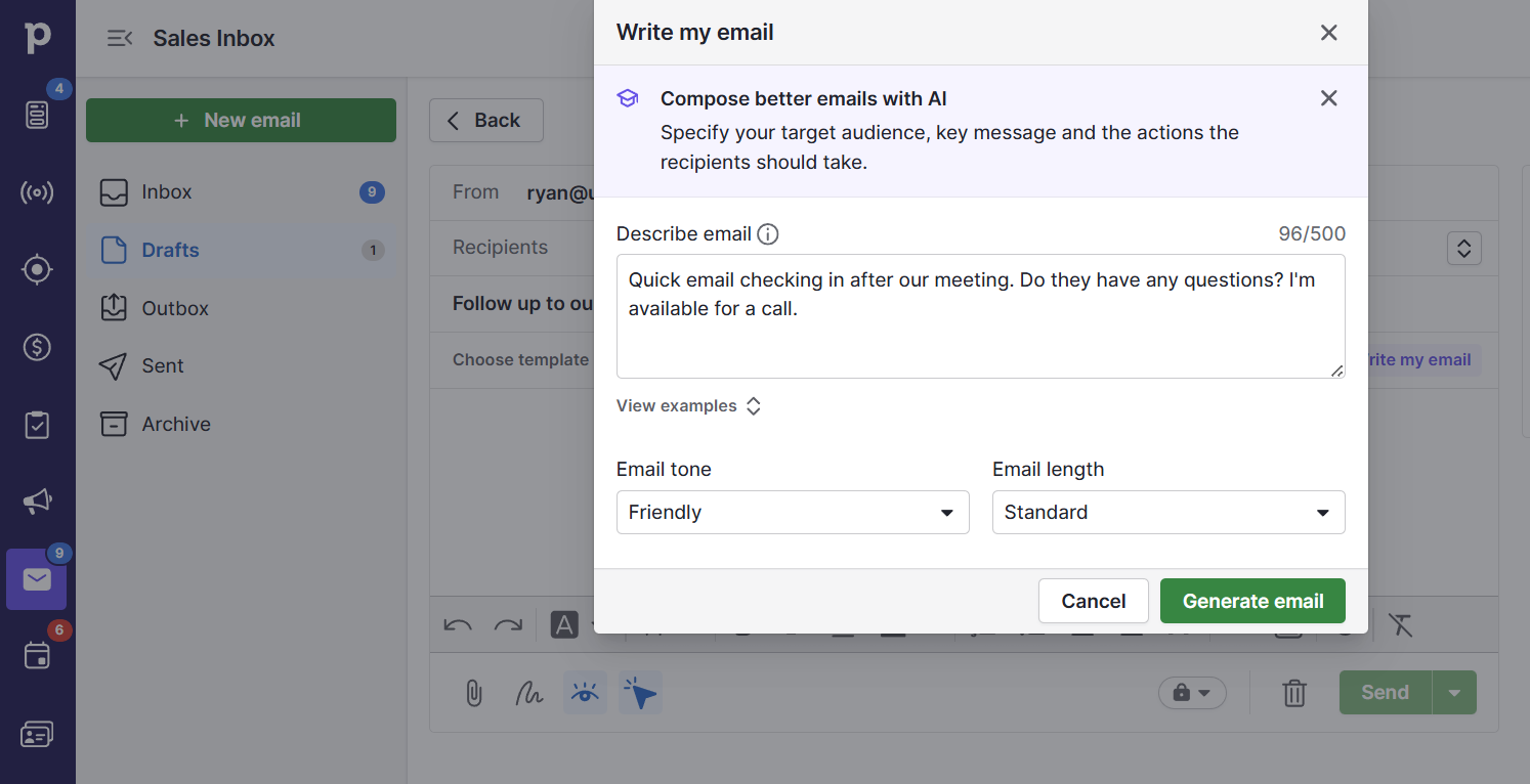 Pipedrive email writing assistant