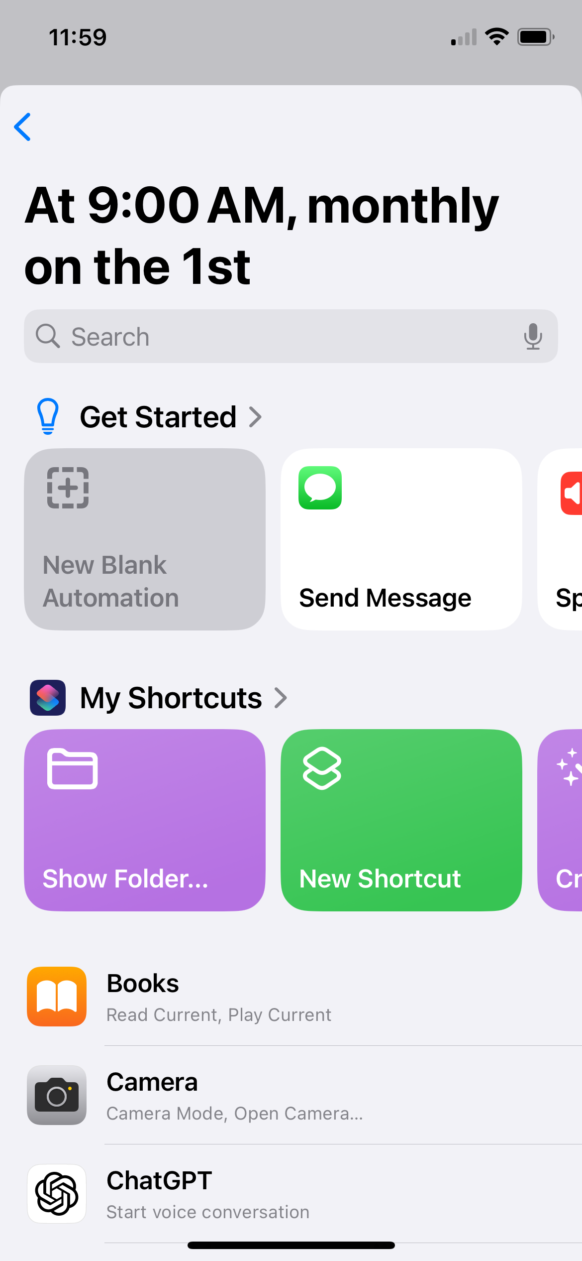 Selecting an action for iPhone automations