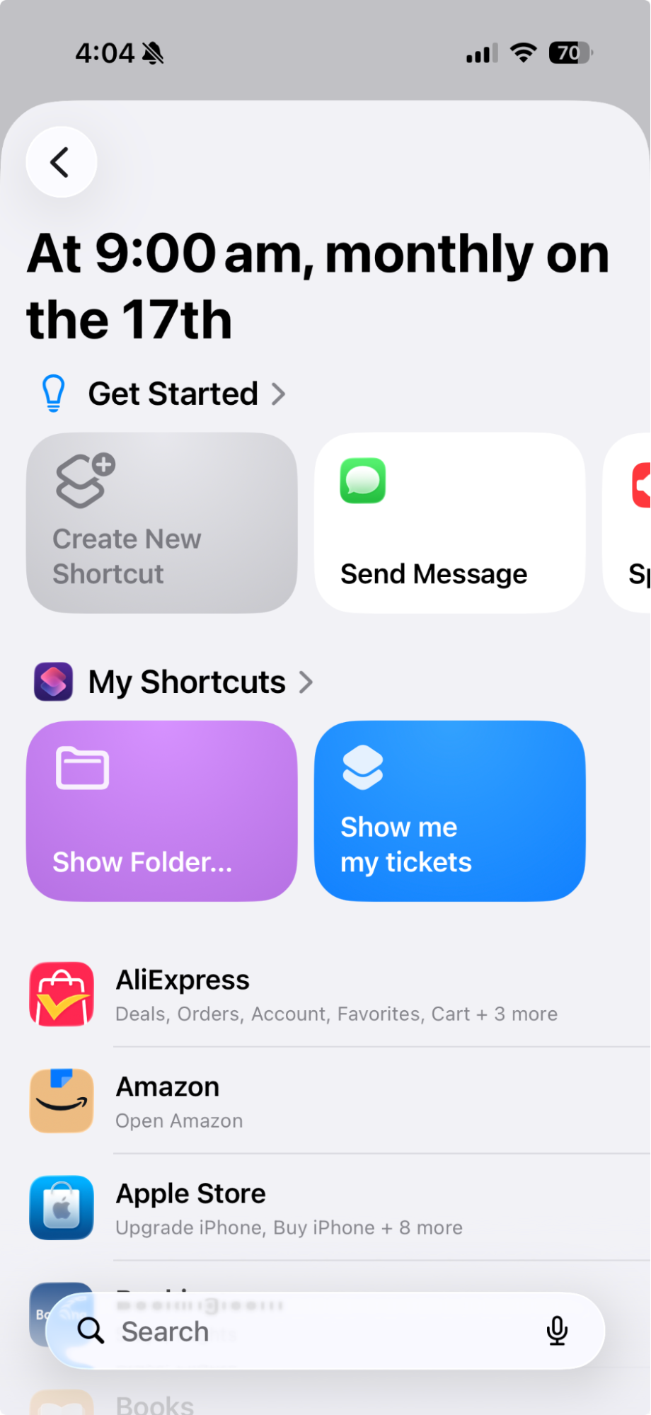 Selecting an action for iPhone automations