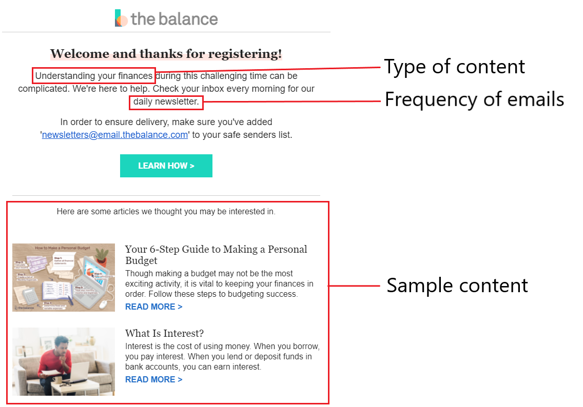 Welcome email from The Balance