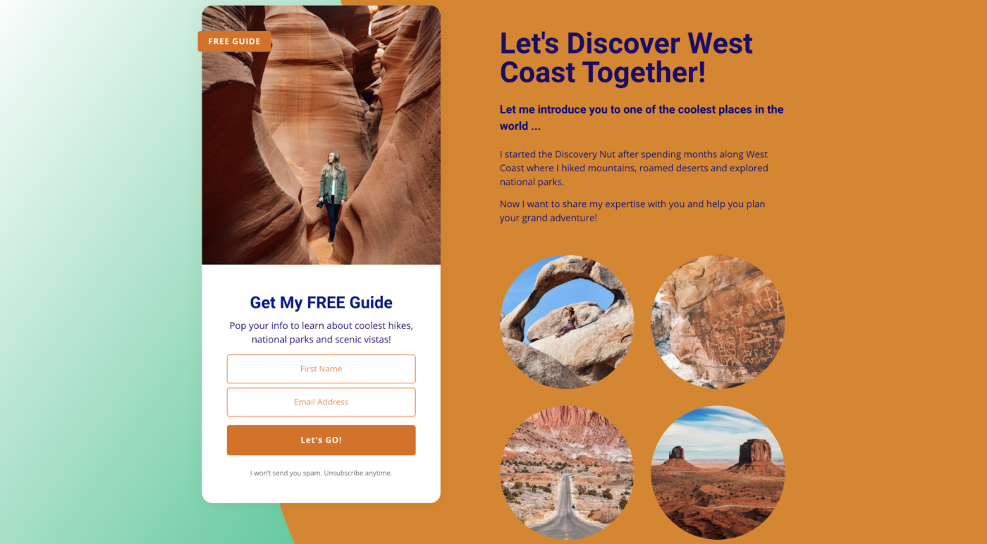 A landing page on The Discovery Nut