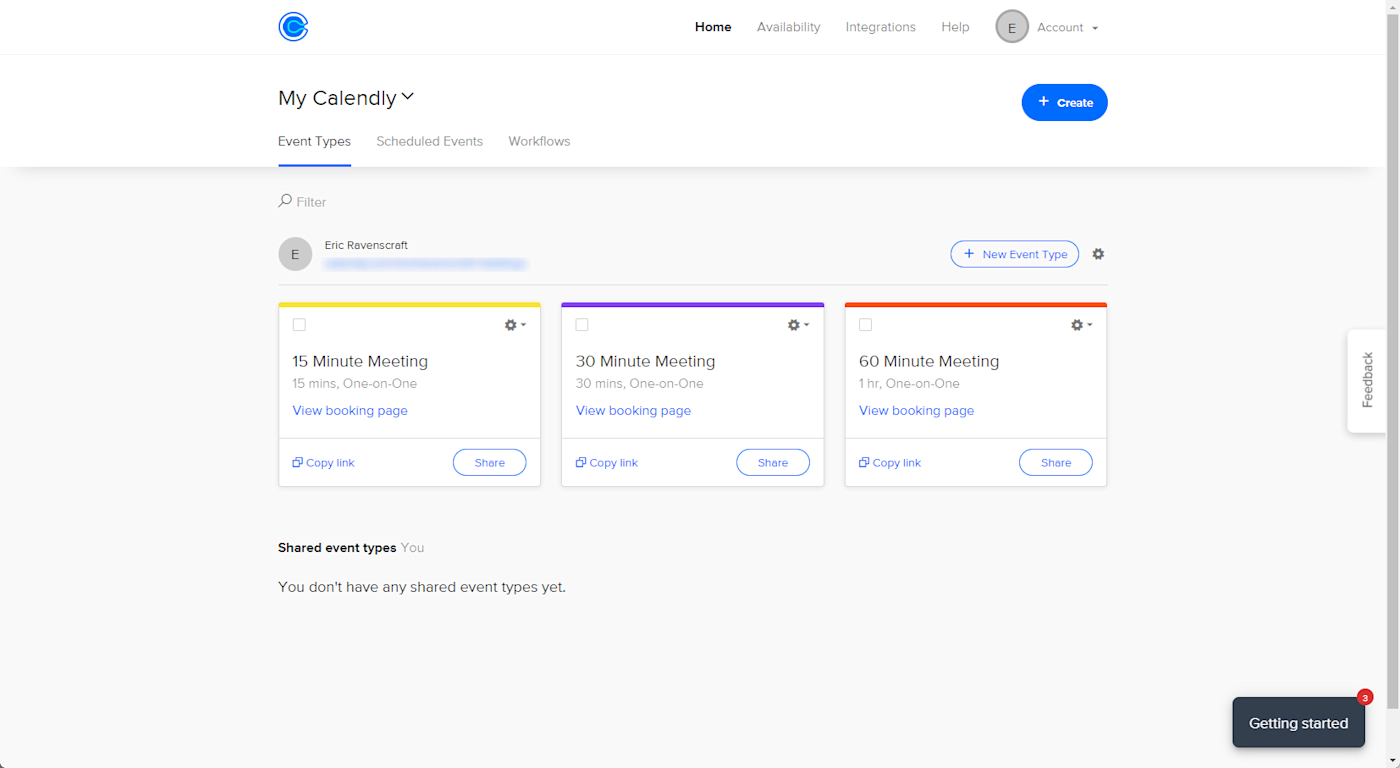 The interface for Calendly, our pick for the best meeting scheduler for letting others schedule meetings with you.