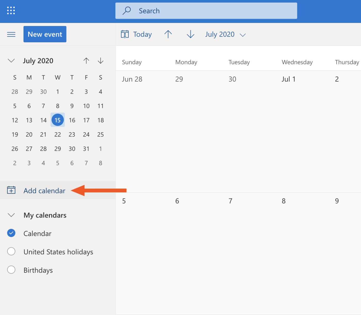 Add a calendar in Outlook.com