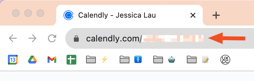 Calendly URL in browser search bar.