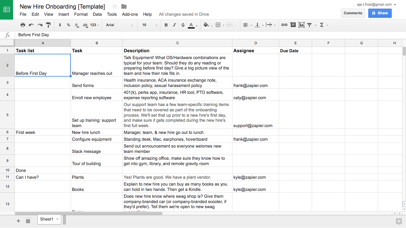 Template in Google Sheets