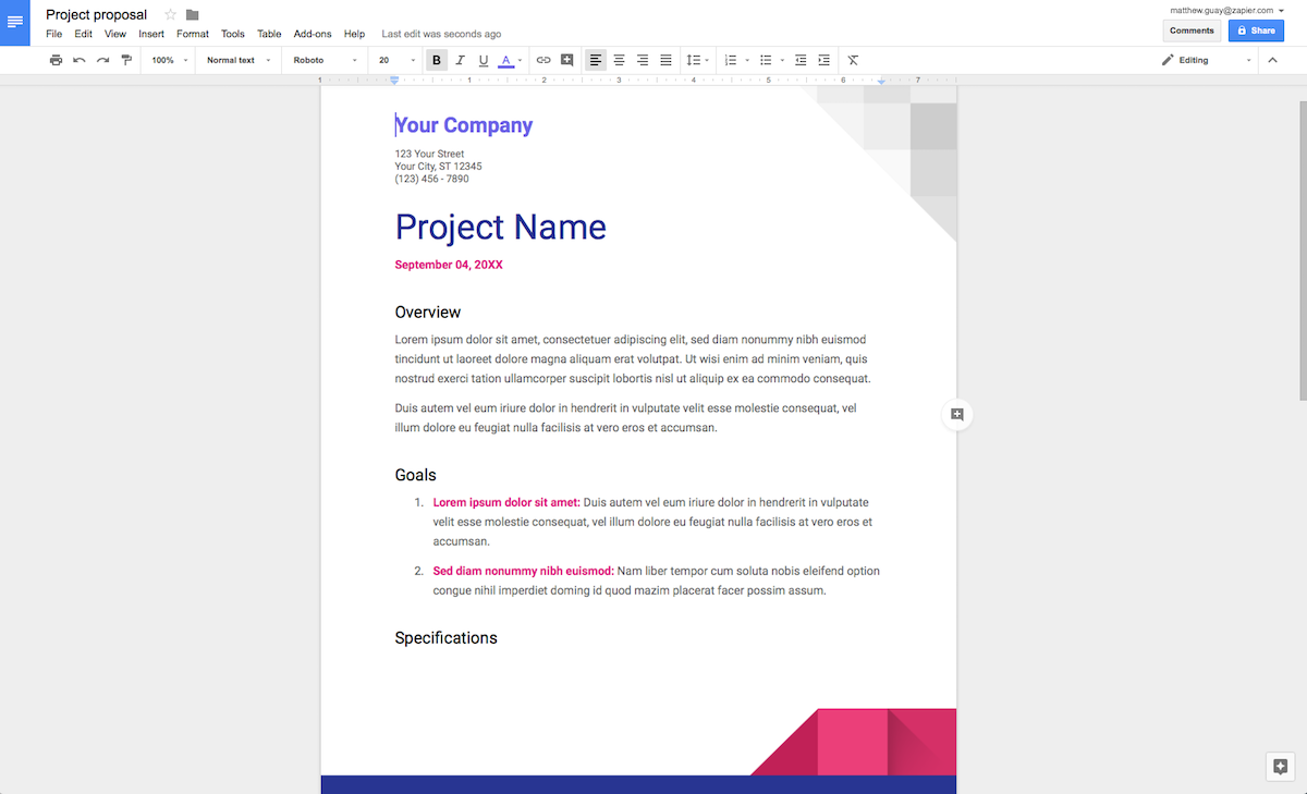 Proposal in Google Docs