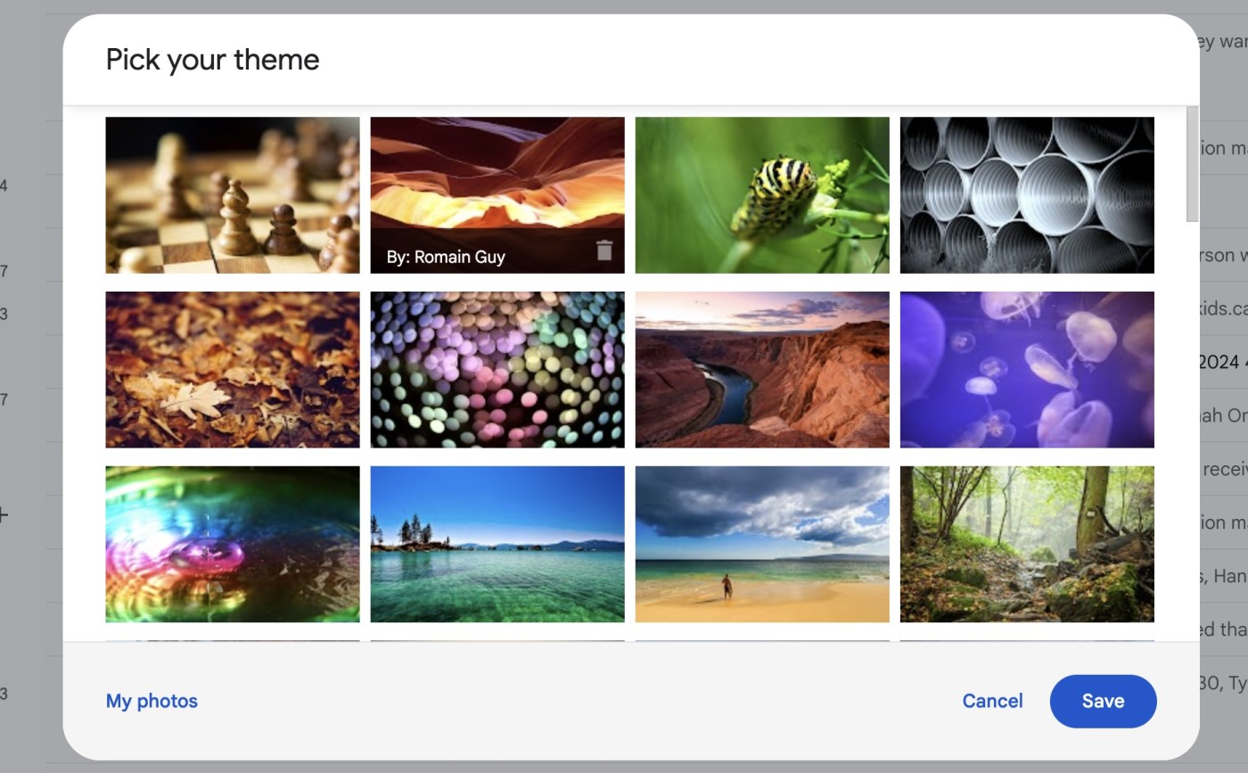 Choosing an inbox theme in Gmail